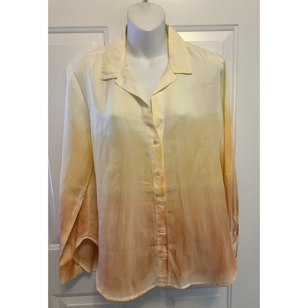 Bella Dahl Women's Yellow Orange Tie Dye Ombré Top Shirt Size Medium